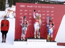 Lindsey Vonn of the USA (C) takes 1st place, Tina Weirather of Liechtenstein (L) takes 2nd place and Dominique Gisin of Switzerland (R) takes 3rd place 