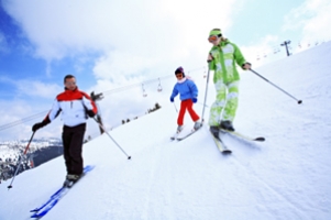 family skiing